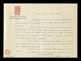 Carta de F. J. [Francisco Javier] Sánchez Cantón a Julio Casares en la que le comenta el deseo de...