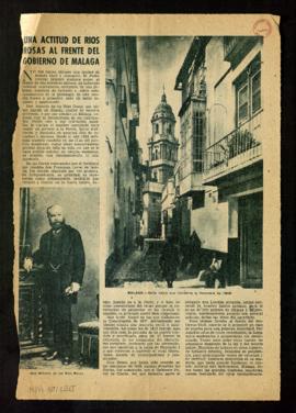 La actitud de Ríos Rosas al frente del gobierno de Málaga, artículo de D[iego]. Vázquez Otero