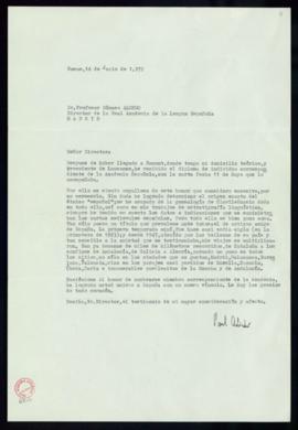 Carta de Paul Aebischer a Dámaso Alonso con la que agradece el nombramiento de miembro correspond...