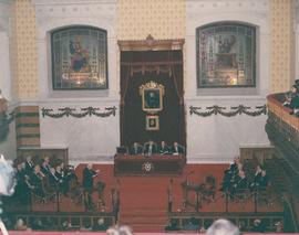 Pedro Laín Entralgo da un discurso en el acto de inauguración del curso académico 1994-1995