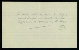 Nota sobre el envío de una carta a C. F. Adolf van Dam el 5 de septiembre