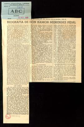 Recorte del diario ABC con el artículo Biografía de don Ramón Menéndez Pidal