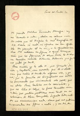 Carta de Gabriel Miró a Melchor Fernández Almagro en la que le agradece que haya pensado en él pa...