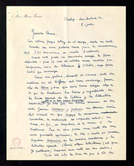 Carta de José María Pemán a Julio Casares en la que divaga sobre su discurso para el 250 aniversa...