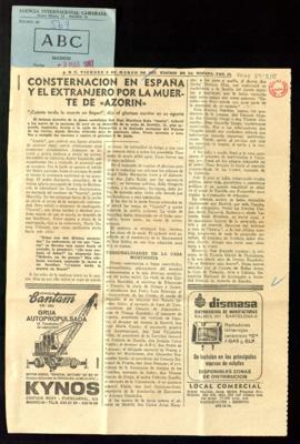 Consternación en España y el extranjero por la muerte de Azorín