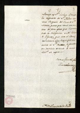 Carta de Fuentes Lorenzana a Vicente [Gutiérrez] de los Ríos con la que remite una esquela del cu...