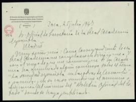 Carta de Ricardo del Arco y Garay al oficial de la secretaría en la que le ruega que le informe s...