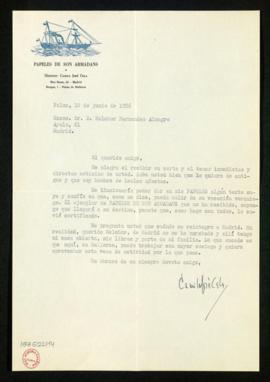 Carta de Camilo José Cela a Melchor Fernández Almagro en la que le informa de que ha enviado por ...