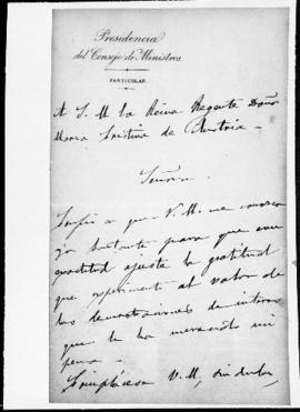 Carta de Antonio Cánovas del Castillo a la reina regente, doña María Cristina de Austria