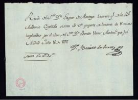 Recibo de Benito de Torres de 60 reales de vellón por quince misas rezadas aplicadas por el alma ...