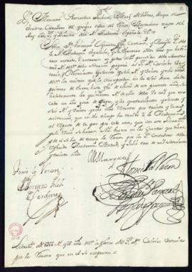 Orden del marqués de Villena de libramiento a favor de Casimiro Ustáriz de 966 reales y 28 marave...
