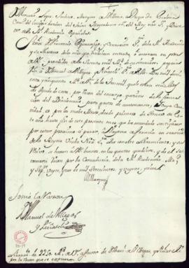 Orden del marqués de Villena de libramiento a favor de Manuel de Villegas Piñateli de 2250 reales...