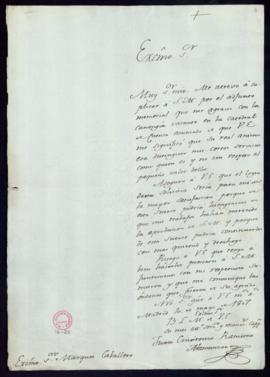 Carta de Juan Crisóstomo Ramírez Alamanzón al marqués [de] Caballero con la que adjunta un memori...