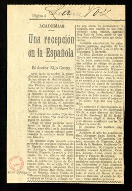 Recorte de prensa de La Voz con la noticia titulada Una recepción en la Española
