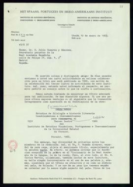 Carta de C. F. Adolf van Dam a Julio Casares en la que le pide ayuda para encontrar un título ade...