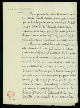 Carta de Rafael de Pombo a Mariano Catalina en la que le explica las razones por las que ha tarda...