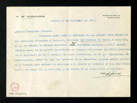 Carta del marqués de Valdeiglesias a Melchor Fernández Almagro en la que le pregunta si podrá con...