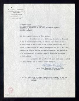 Carta de José Ignacio Dávila Garibi, secretario de la Academia Mexicana de la Lengua, al secretar...