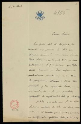 Carta de José da Silva Mendes Leal a Antonio María Segovia, secretario accidental, en la que rueg...