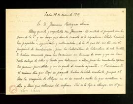 Carta de Antonio Alcalá Venceslada a Francisco Rodríguez Marín en la que acusa recibo del paquete...