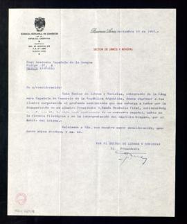 Carta de (ileg.), presidente del Sector de Libros y Revistas de la Cámara Española de Comercio en...