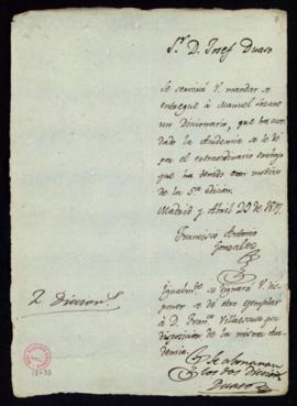 Carta de Francisco Antonio González a José Duaso con la indicación de que entregue a Manuel Lozan...