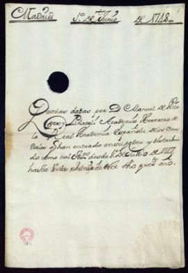 Cuenta del tesorero desde 1.º de julio de 1747 hasta 1.º de junio de 1748
