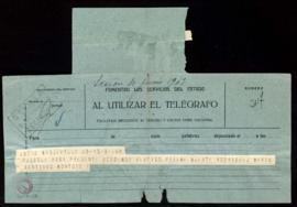 Telegrama de pésame de Santiago Montoto al secretario [Julio Casares] por el fallecimiento de Rod...