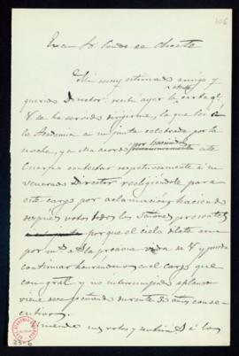 Minuta de la carta del secretario [Mariano Catalina] al conde de Cheste por la que le comunica su...