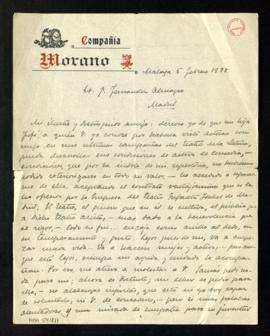 Carta de Francisco Morano a Melchor Fernández Almagro en la que le comunica que su hija Fifí ha s...