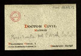 Tarjeta de visita del Doctor Civil [Luis Civil Preciados]