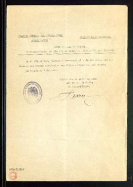 Parte oficial de guerra correspondiente al día primero de abril de 1939. III Año Triunfal