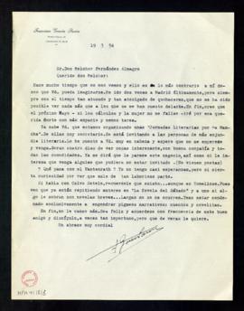Carta de Francisco García Pavón a Melchor Fernández Almagro en la que le dice que cree que irá a ...