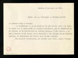 Copia sin firma de la carta del secretario a Francisco J. Sánchez Cantón para que manifieste si a...