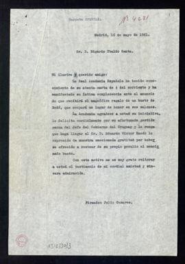 Copia sin firma de la carta de julio Casares a Edgardo Ubaldo Genta en la que traslada el agradec...