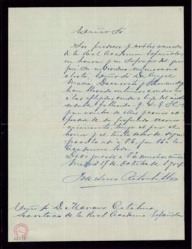 Carta de José Luis Retortillo en nombre de la viuda e hija de Ángel María Dacarrete al secretario...