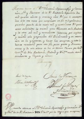 Orden del marqués de Villena de abono a Vincencio Squarzafigo de 20 475 reales de vellón por el c...
