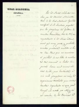 Carta del secretario de la comisión administrativa,  Juan Eugenio Hartzenbusch, a Antonio María S...