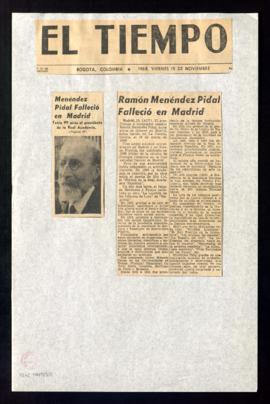 Menéndez Pidal falleció en Madrid