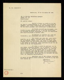 Carta de José María Cruzet a Melchor Fernández Almagro en la que le dice que recibió a tiempo su ...