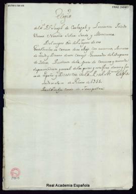 Elogio [histórico] de José de Carvajal y Lancáster leído en febrero de 1755 por el conde de Torre...