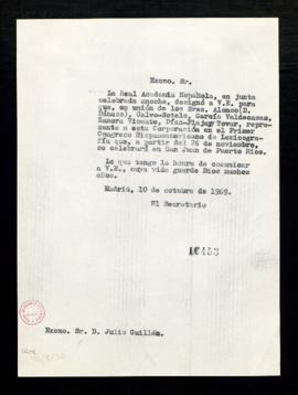 Copia sin firma del oficio del secretario [Rafael Lapesa] a Julio Guillén de comunicación de su d...