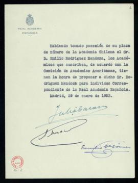 Propuesta de Emilio Rodríguez Mendoza como académico correspondiente