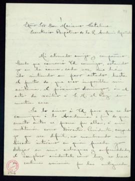 Carta de Juan de la Pezuela al secretario, Mariano Catalina, en la que avisa que por motivos de s...