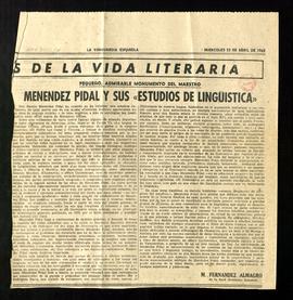 Pequeño, admirable monumento del maestro Menéndez Pidal y sus Estudios de lingüística