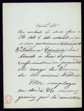 Carta de Leopoldo Augusto de Cueto al secretario, Manuel Bretón de los Herreros, de agradecimient...