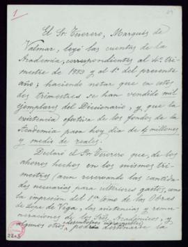Apuntes que tomó el marqués de Valmar en la junta ordinaria de 4 de junio de 1890