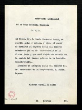 Copia del besalamano del secretario accidental, Vicente García de Diego, a Ramón Menéndez Pidal c...