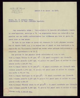 Carta de Nicolás M. Urgoiti, director general de La Papelera Española, a Antonio Maura en la que ...