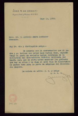 Carta de José N. de Urgoiti a Antonio Maura con la que le remite varios volúmenes de la Bibliotec...